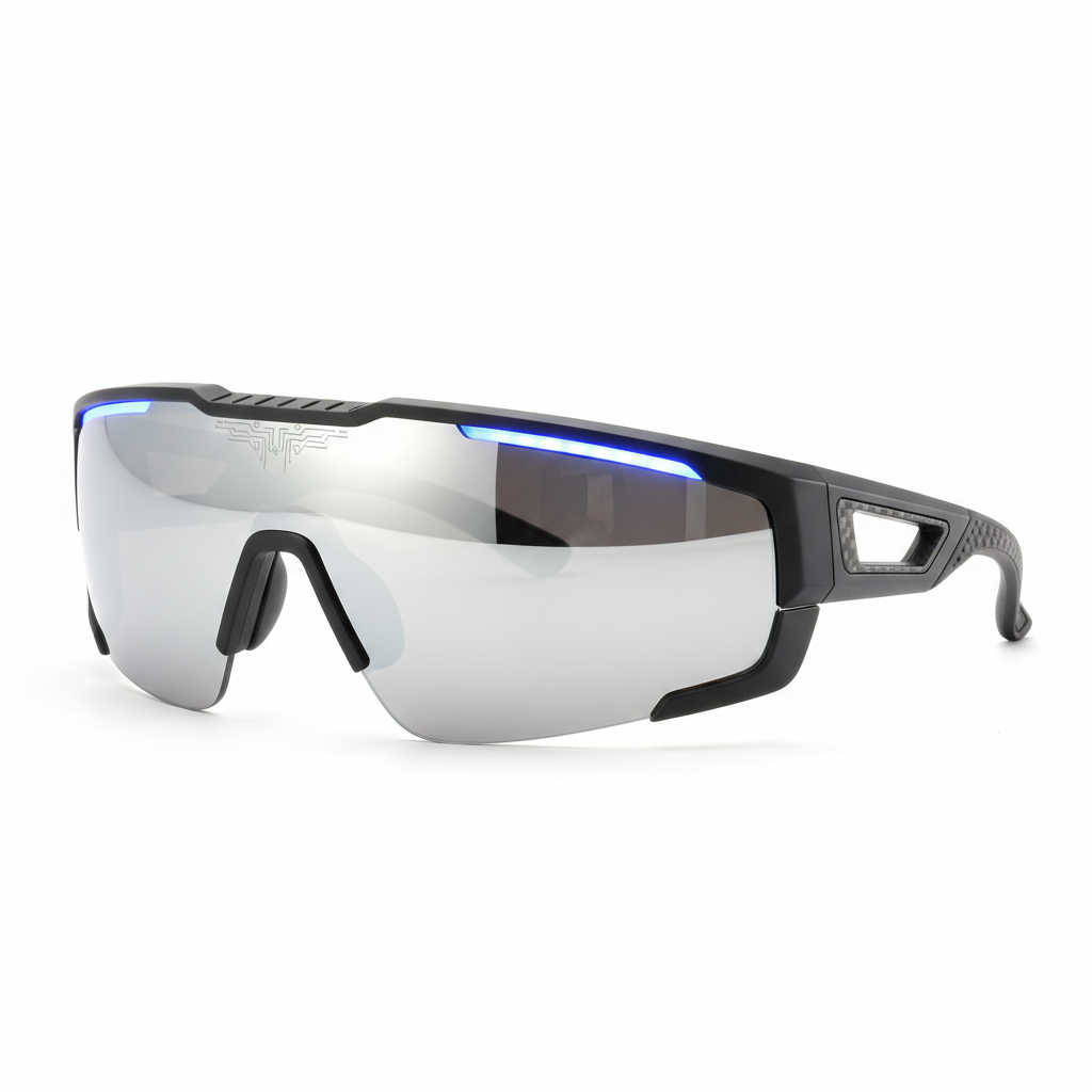 NOVA Shield Sunglasses mirrored silver lens white background