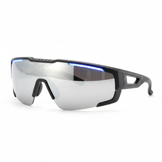 NOVA Shield Sunglasses mirrored silver lens white background